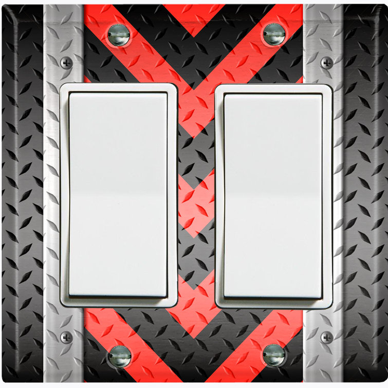 WorldAcc Metal Light Switch Plate Outlet Cover (Red Metal V Stripes